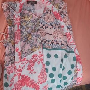 Suzanne Betro Pink and Blue Patterned Kimono